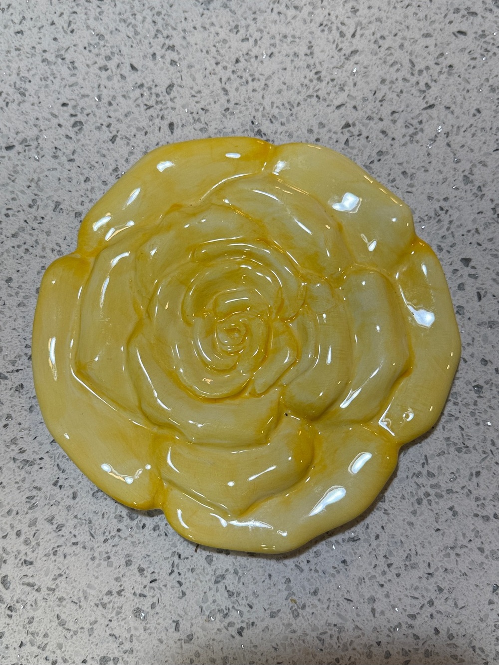 Vintage Italian Yellow Ceramic Rose Dish